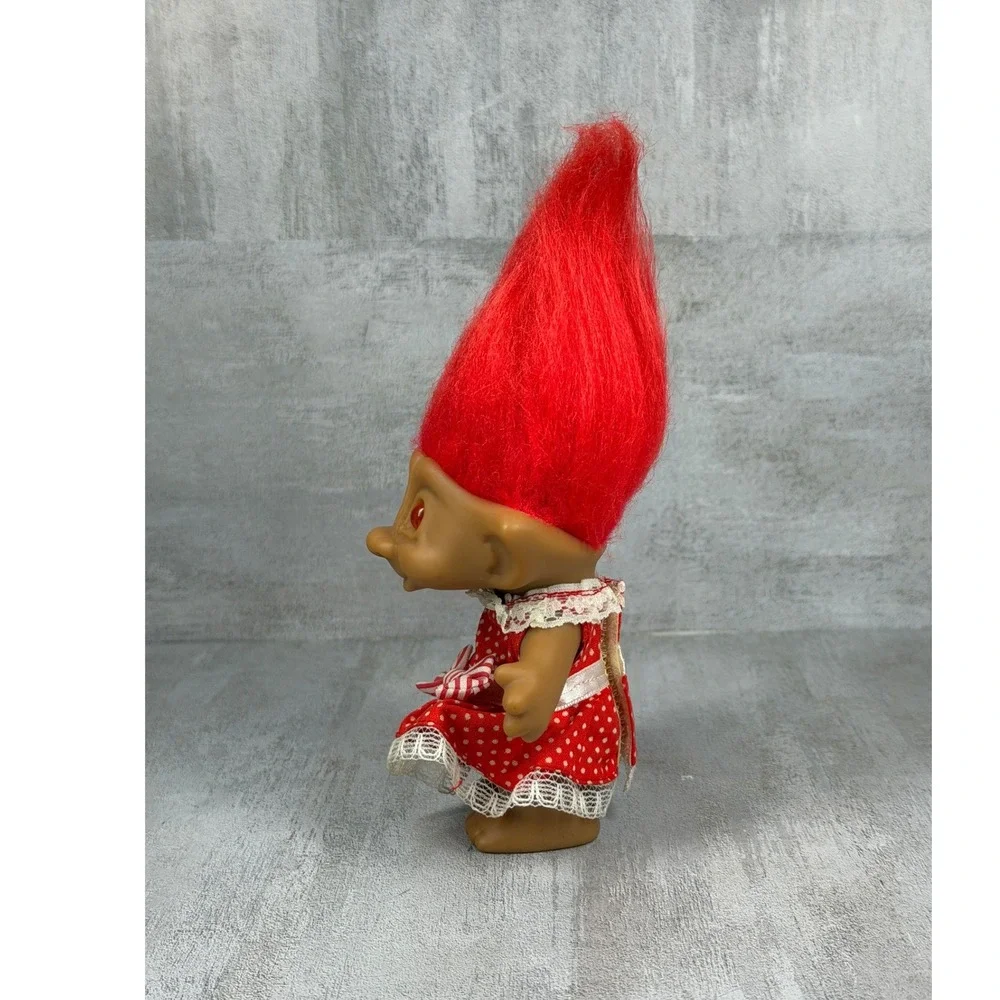 Vintage Ace Novelty Treasure Troll Red Hair Red Gem Polka Dot Dress 3.75